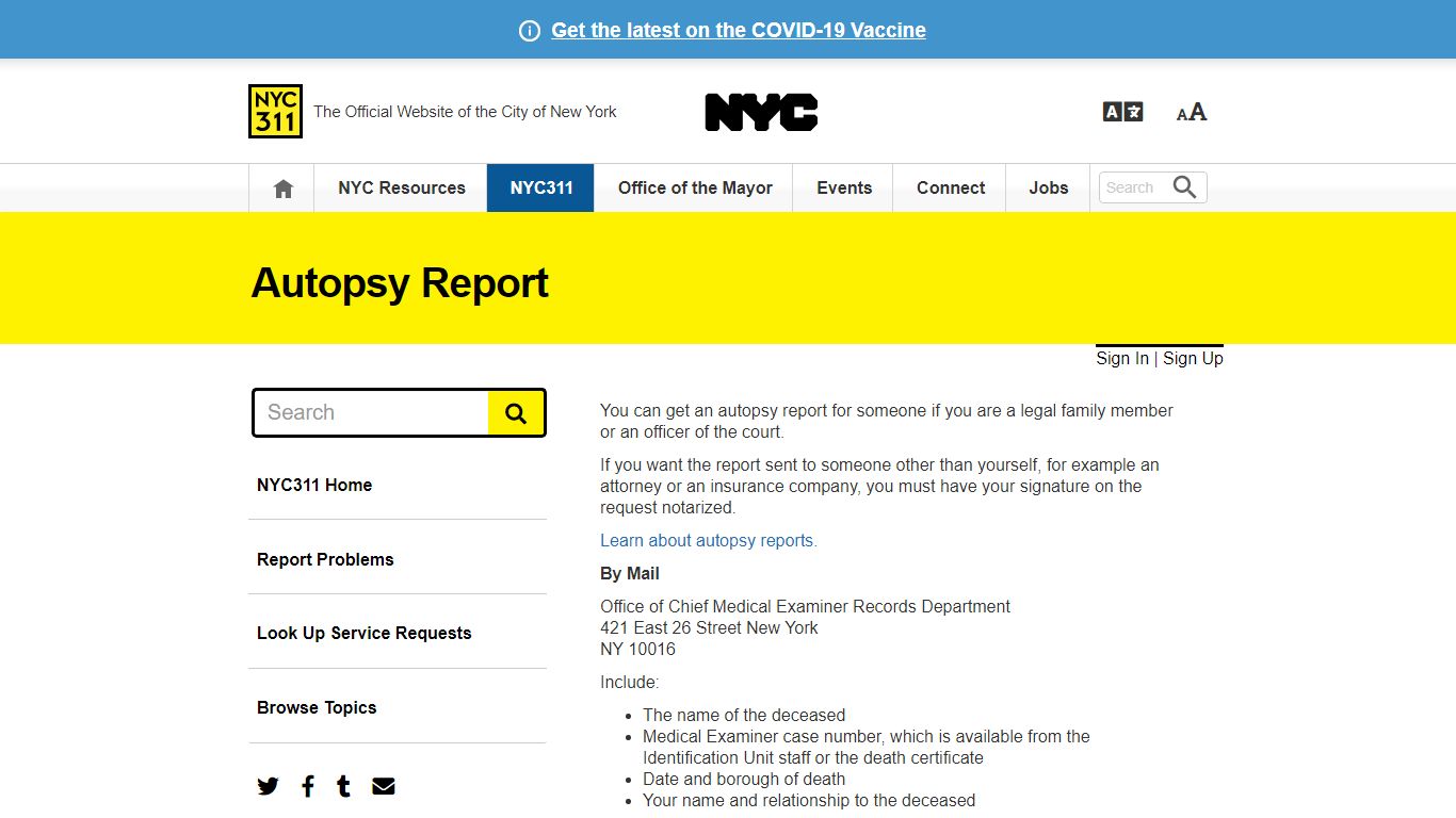 Autopsy Report · NYC311 - New York City